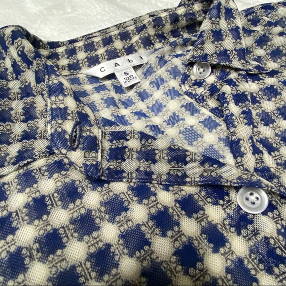 Cabi sheer navy check pattern button down shirt - Picture 10 of 16